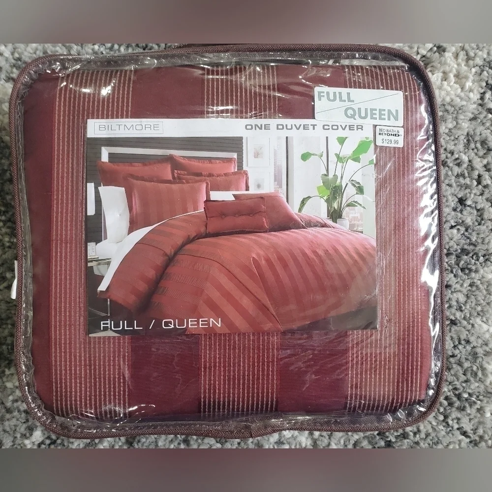 Biltmore 60% Silk 100% COTTON stripes Burgundy Duvet Cover Only Full/Queen Size.